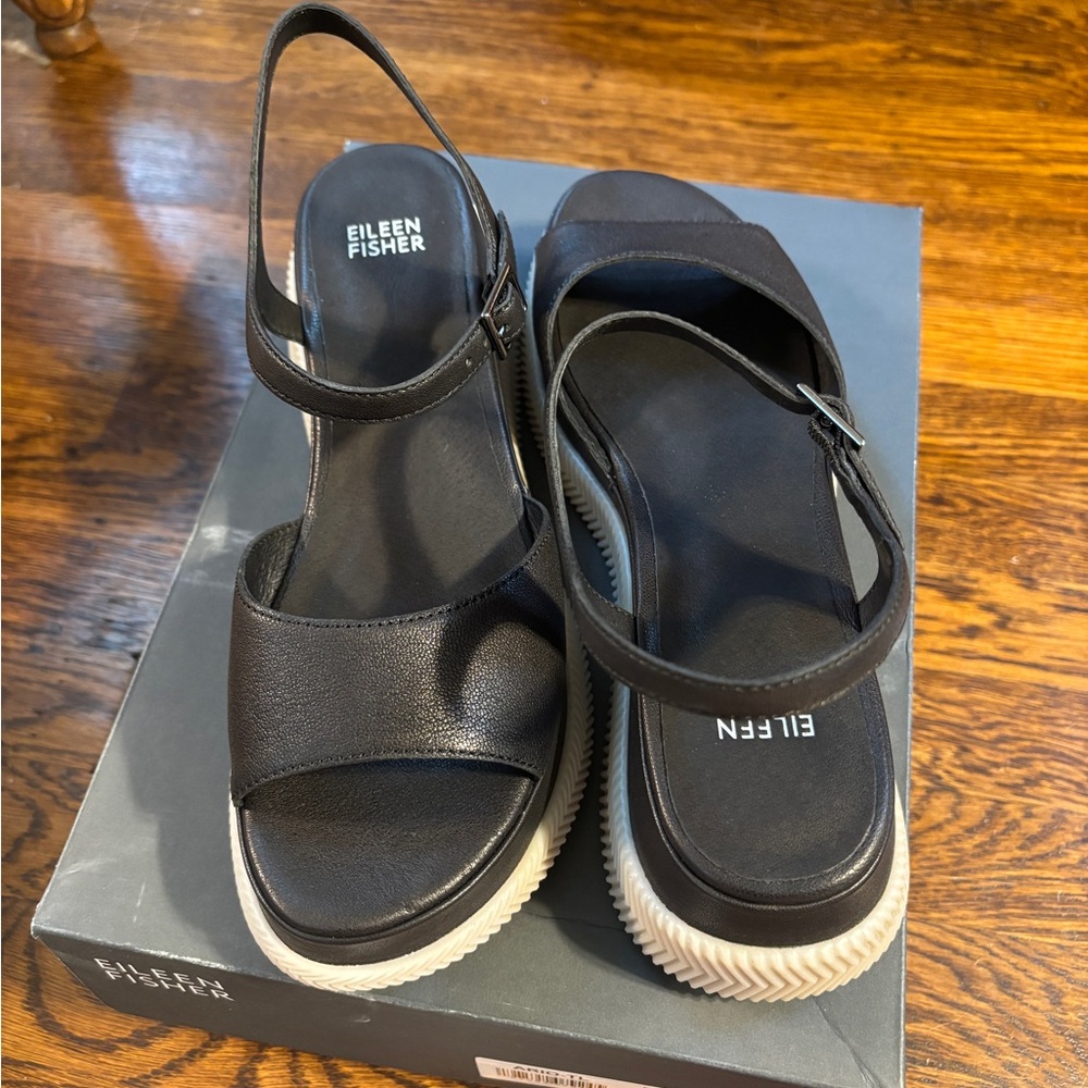 Eileen Fisher Black Ario wedge sport sandals size 8 new in box - Picture 3 of 6